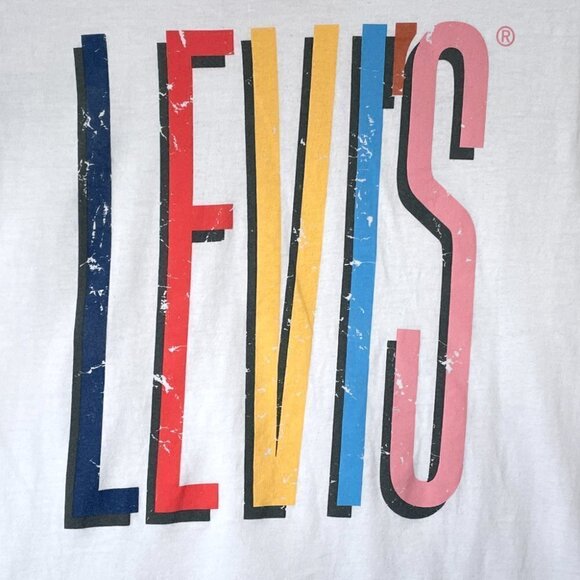 Levi's Men's White Spell Out T-Shirt Short Sleeve Cotton Tee size Small - Picture 2 of 6